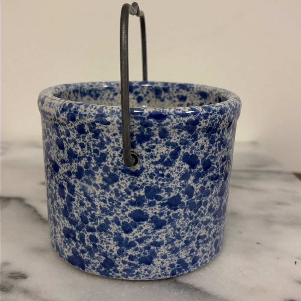 Blue Speckled Ceramic Crock with Handle - Picture 3 of 10